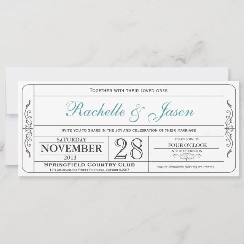 Vintage Wedding Ticket  Invitation