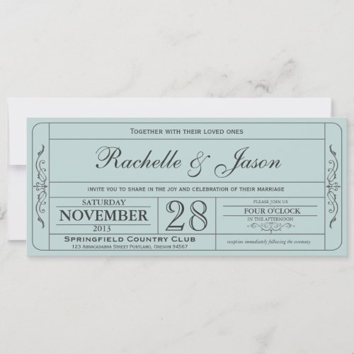 Vintage Wedding Ticket  Invitation