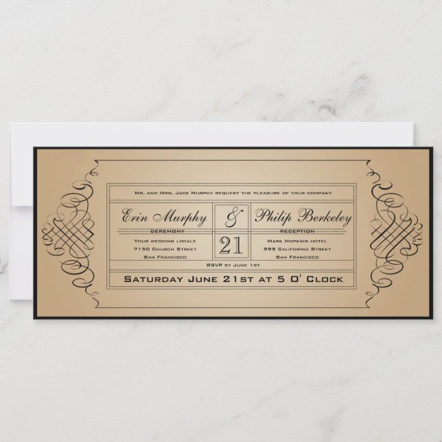 Vintage Wedding Ticket Invitation (Front)