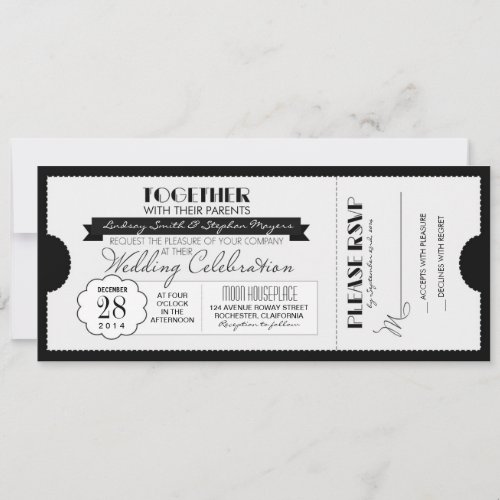vintage wedding ticket invitation black and white