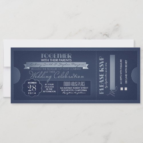 vintage wedding ticket invitation blue