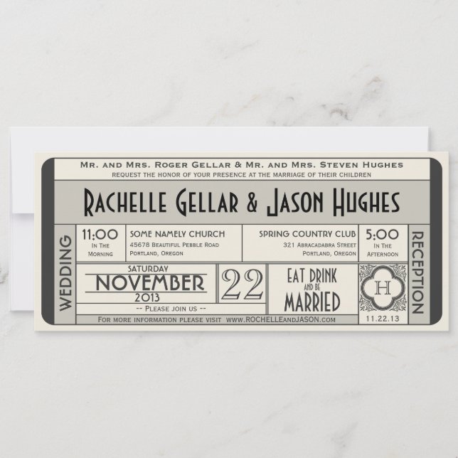 Vintage Wedding Ticket Invitation IV -- 40s era (Front)