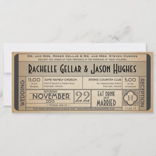 Vintage Wedding Ticket Invitation IV __ 40s era