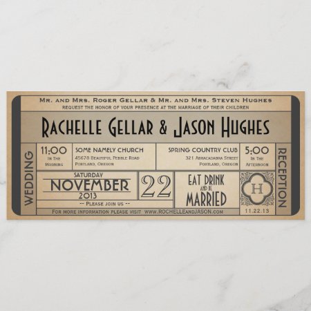 Vintage Wedding Ticket Invitation Iv -- 40s Era