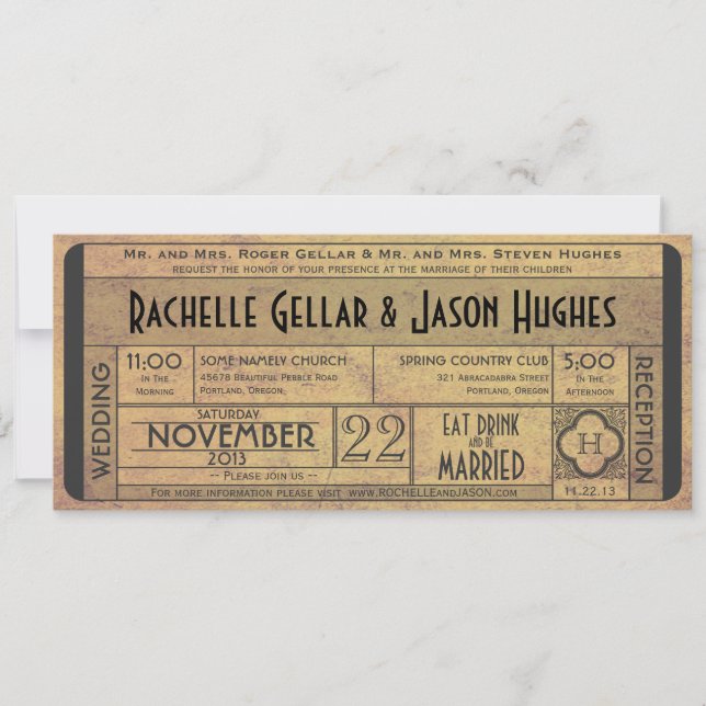 Vintage Wedding Ticket Invitation IV -- 40s era (Front)