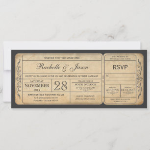 Vintage Wedding Ticket Invitation with RSVP