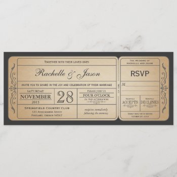 Vintage Wedding Ticket  Invitation With Rsvp by Trifecta_Designs at Zazzle