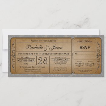 Vintage Wedding Ticket  Invitation With Rsvp by Trifecta_Designs at Zazzle