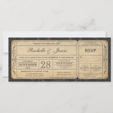 Vintage Wedding Ticket  Invitation With Rsvp 3.0