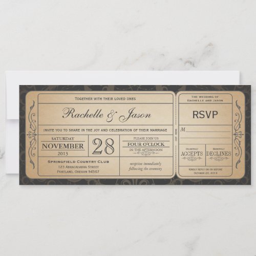 Vintage Wedding Ticket  Invitation with RSVP 30