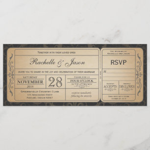 Vintage Wedding Ticket  Invitation with RSVP 3.0