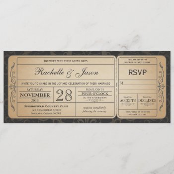 Vintage Wedding Ticket  Invitation With Rsvp 3.0 by Trifecta_Designs at Zazzle