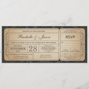 Vintage Wedding Ticket Invitation with RSVP 3.1
