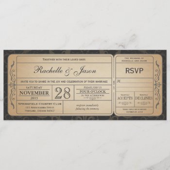 Vintage Wedding Ticket  Invitation With Rsvp 3.1 by Trifecta_Designs at Zazzle