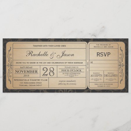 Vintage Wedding Ticket  Invitation With Rsvp 3.1
