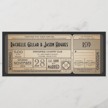 Vintage Wedding Ticket Invitation With Rsvp Ii by Trifecta_Designs at Zazzle