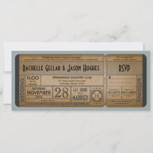 Vintage Wedding Ticket Invitation with RSVP II