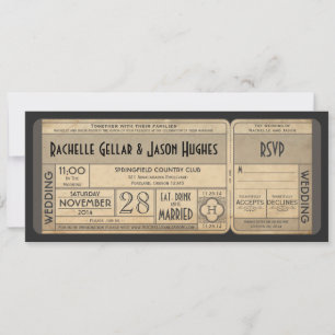 Vintage Wedding Ticket Invitation with RSVP II