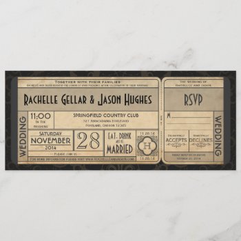 Vintage Wedding Ticket Invitation With Rsvp Ii 2.0 by Trifecta_Designs at Zazzle