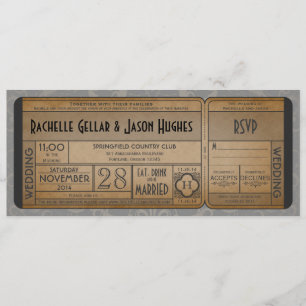 Vintage Wedding Ticket Invitation with RSVP II 2.0