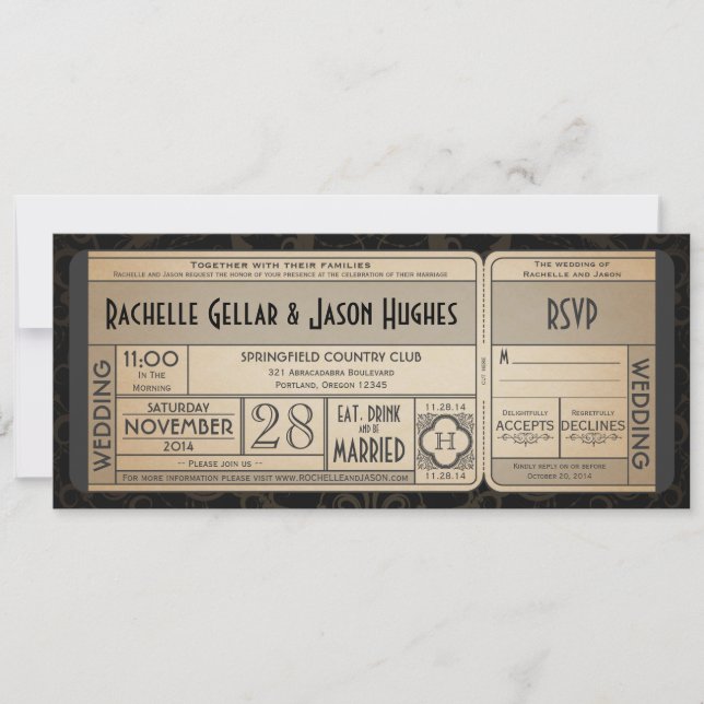 Vintage Wedding Ticket Invitation with RSVP II 3.0 (Front)