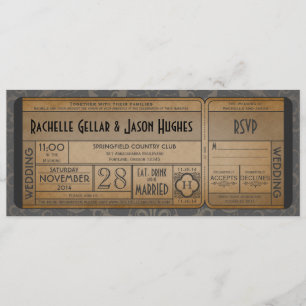 Vintage Wedding Ticket Invitation with RSVP II 3.0