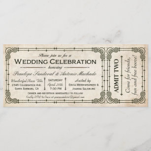 Vintage Wedding Ticket Invitations I