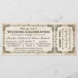 Vintage Wedding Ticket Invitations I