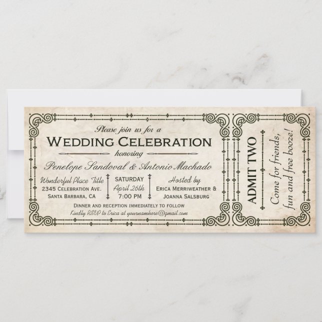 Vintage Wedding Ticket Invitations I (Front)