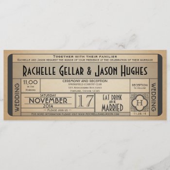 Vintage Wedding Ticket Iv- 40's Era 2.0 Invitation by Trifecta_Designs at Zazzle