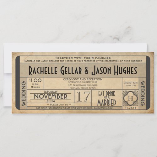 Vintage Wedding Ticket IV_ 40s era 20 Invitation