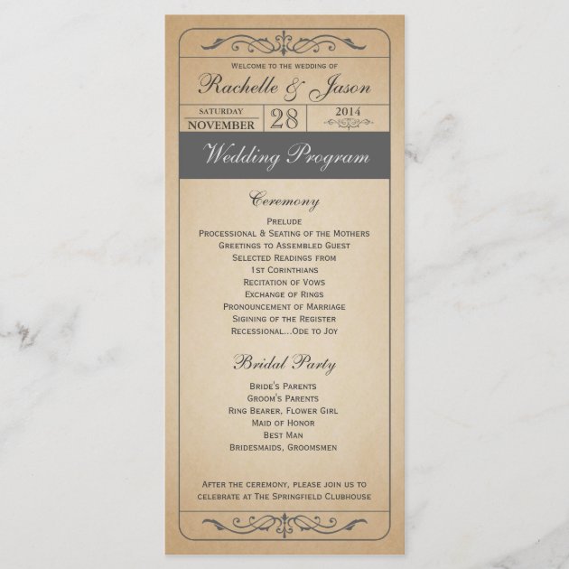 Vintage Wedding Ticket Program