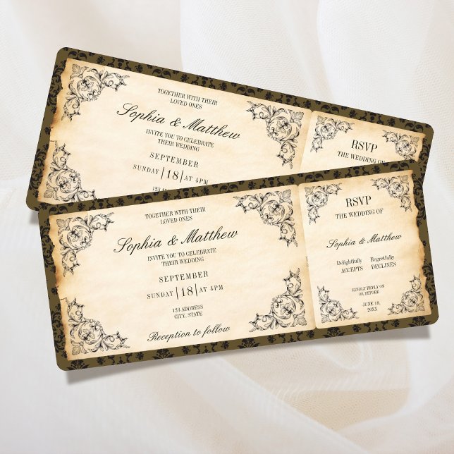 Vintage Wedding Ticket RSVP Baroque Invitation (Vintage Wedding Ticket RSVP Baroque Invitation)