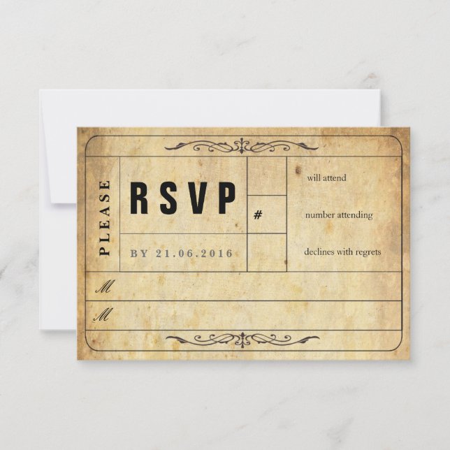 Vintage Wedding Ticket RSVP Card (Front)