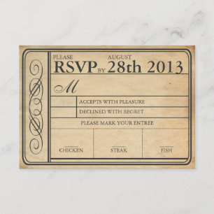 Vintage Wedding Ticket RSVP  II  Punchout Card