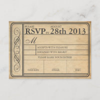 Vintage Wedding Ticket RSVP  II  Punchout
