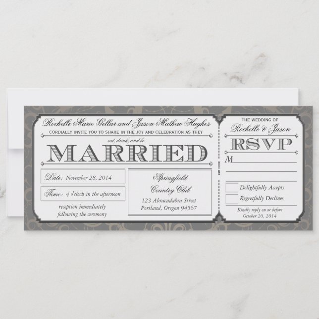 Vintage Wedding Ticket with RSVP collection III Invitation (Front)