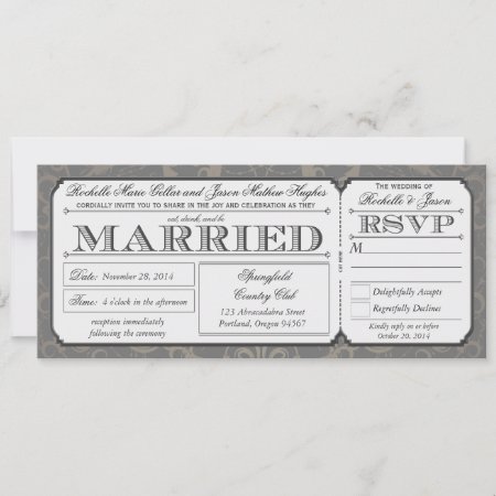 Vintage Wedding Ticket With Rsvp Collection Iii Invitation