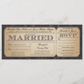 Vintage Wedding Ticket With Rsvp Collection Iii Invitation by Trifecta_Designs at Zazzle