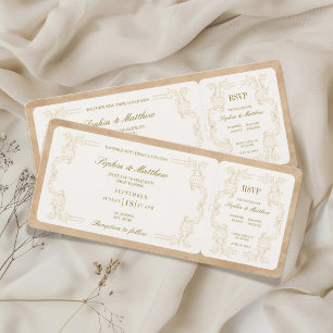 Vintage Wedding Ticket with RSVP  Invitation