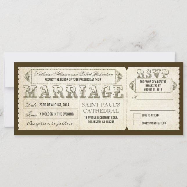vintage wedding tickets & RSVP Invitation (Front)