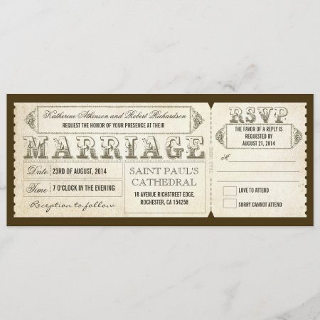 Vintage Wedding Tickets & Rsvp Invitation