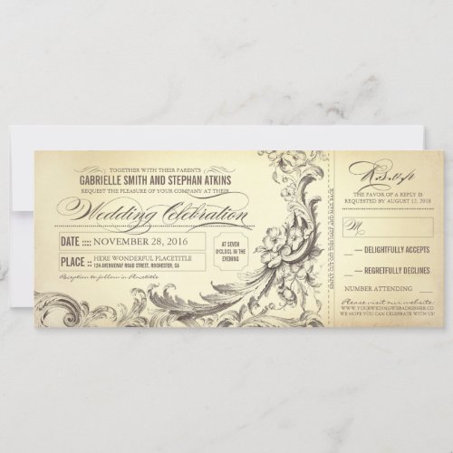 vintage wedding tickets _ sophisticated flourishes invitation