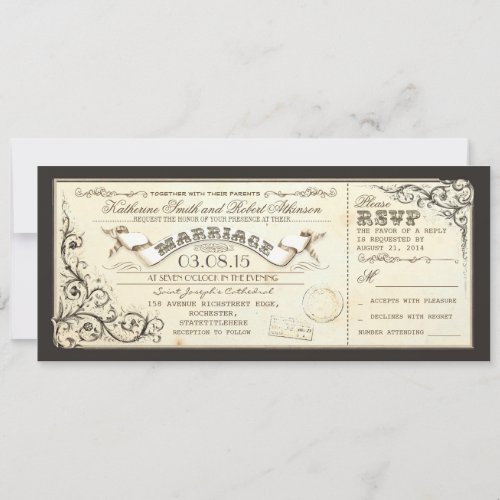vintage wedding tickets with elegant flourishes invitation