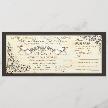 Vintage Wedding Tickets With Elegant Flourishes Invitation