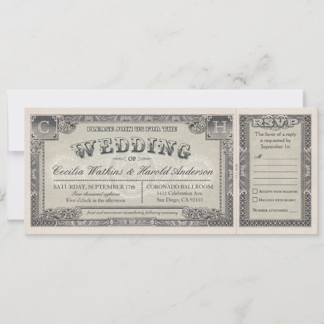 Vintage Wedding Tickets with RSVP Cards v.2 (Front)