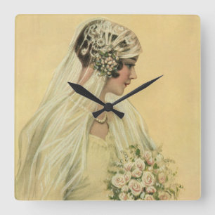 Vintage Wedding, Victorian Bride Bridal Portrait Square Wall Clock