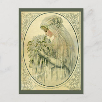 Vintage Wedding, Victorian Bride with Flowers Postcard