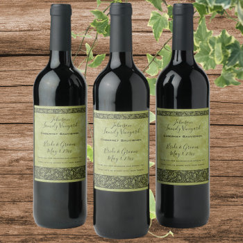Vintage Wedding  Victorian Flower Floral Scroll Wine Label by InvitationCafe at Zazzle