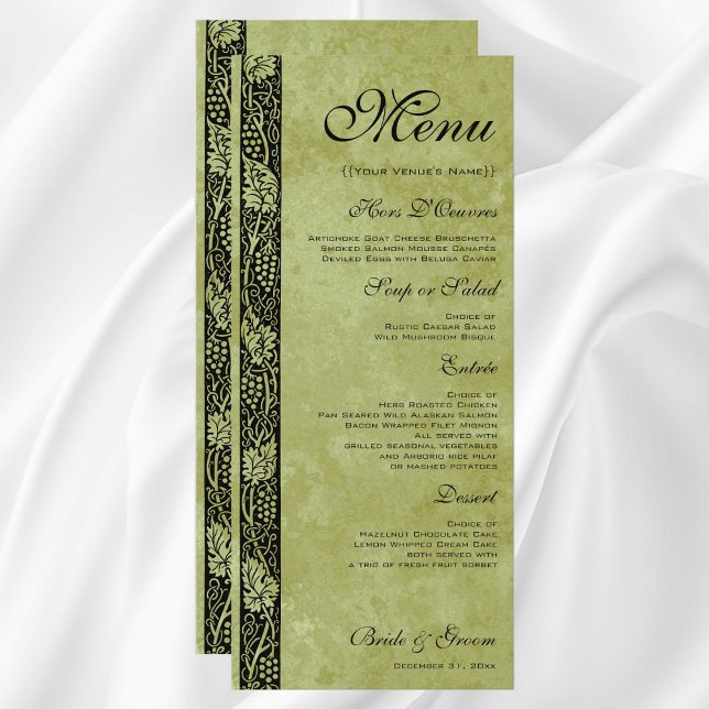Vintage Wedding, Victorian Grape Vine Leaves Menu (Vintage Wedding, Antique Victorian Grape Vines Customizable Reception Menu)